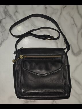 Fossil Black Leather Crossbody Bag with Gold Hardware